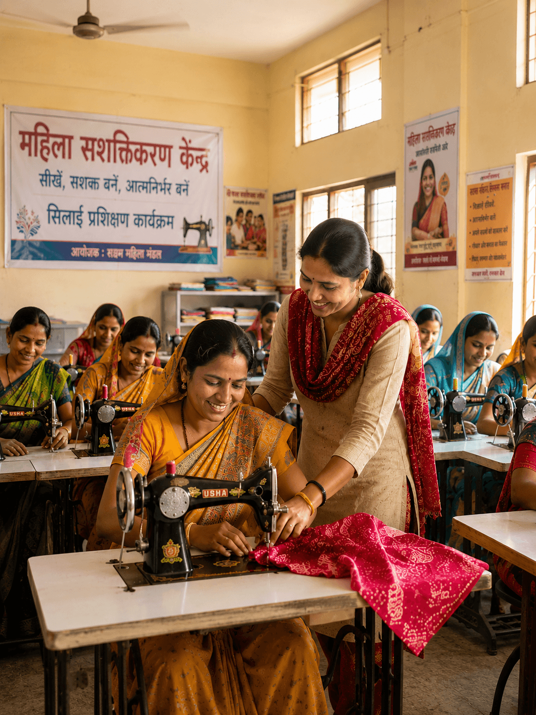 Women learning tailoring skills at Shri Balaji Seva Samiti training centre
